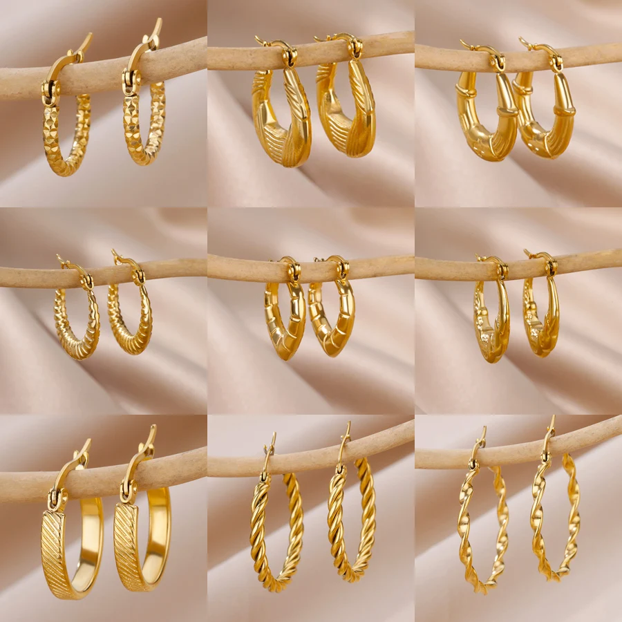 Edelstahl Ohrringe für Frauen Gold Farbe Chunky Runde Hoop Ohrringe Vintage Elegante Party Paar Ohr Schmuck aretes mujer