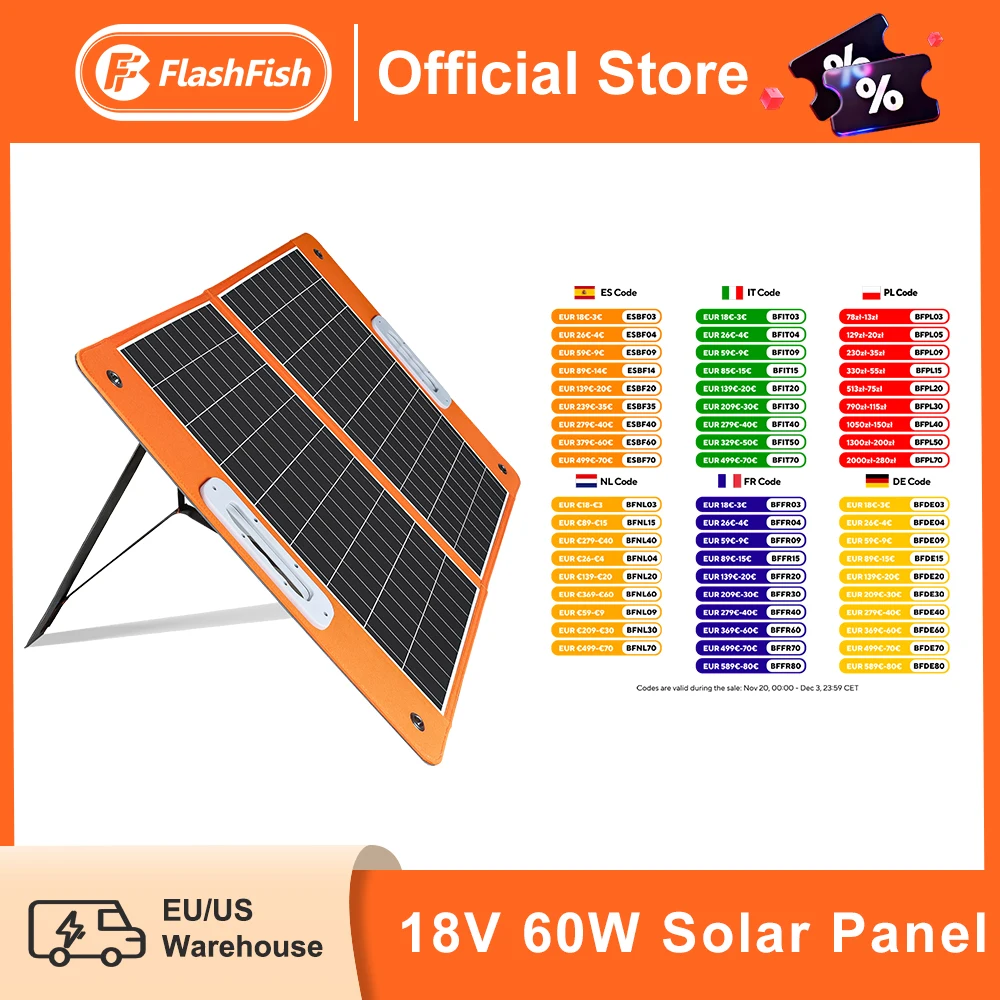 FF Flashfish Solarpanel 60 W Solarladegerät faltbar USB 18 V DC Solarzelle zum Aufladen Solargenerator Telefon Outdoor Camping RV Image