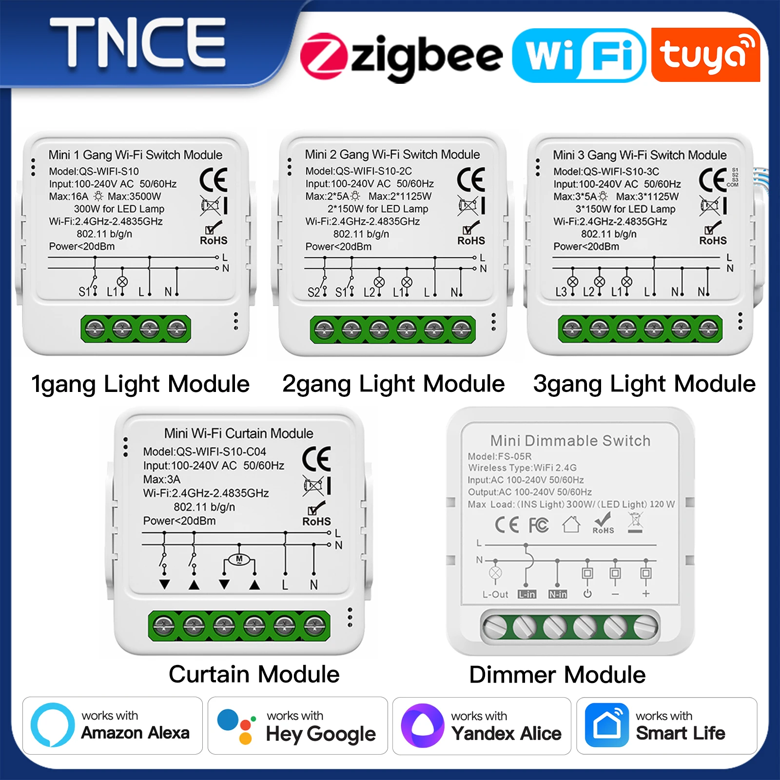 TNCE Tuya Schalter Licht Vorhang Dimmer WIFI Zigbee, Smart DIY MINI Modul, Rollos Shutter Breaker, stimme alexa google hause
