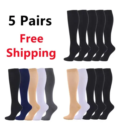 5 Pair/Pack Compression Stocking Men Running Sport Socks Knee High 30 MmHg Medical Edema Varicose Veins Women Compression Socks