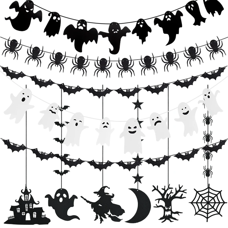 1set Halloween Dekoration Banner Bunting Scary Spinne Geist Fledermaus Hängen Girlande Pull Flagge Anhänger Für Halloween Party Wohnkultur Image