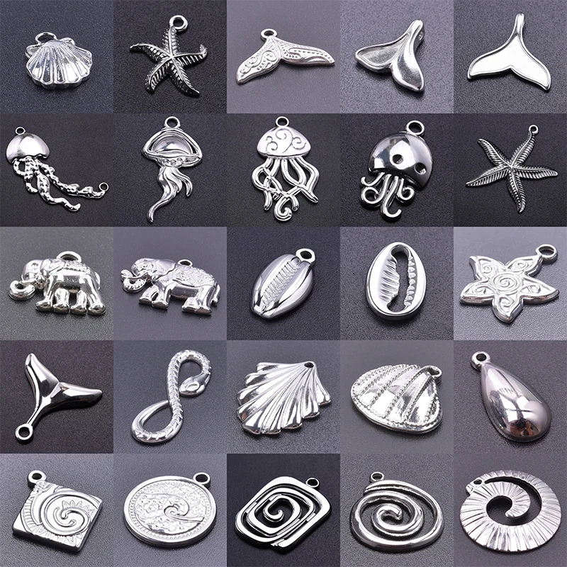 5 pezzi di vita marina conchiglia in acciaio inossidabile stella marina polpo ciondolo alla moda regalo di compleanno fai da te collana braccialetto ciondolo materiale regalo