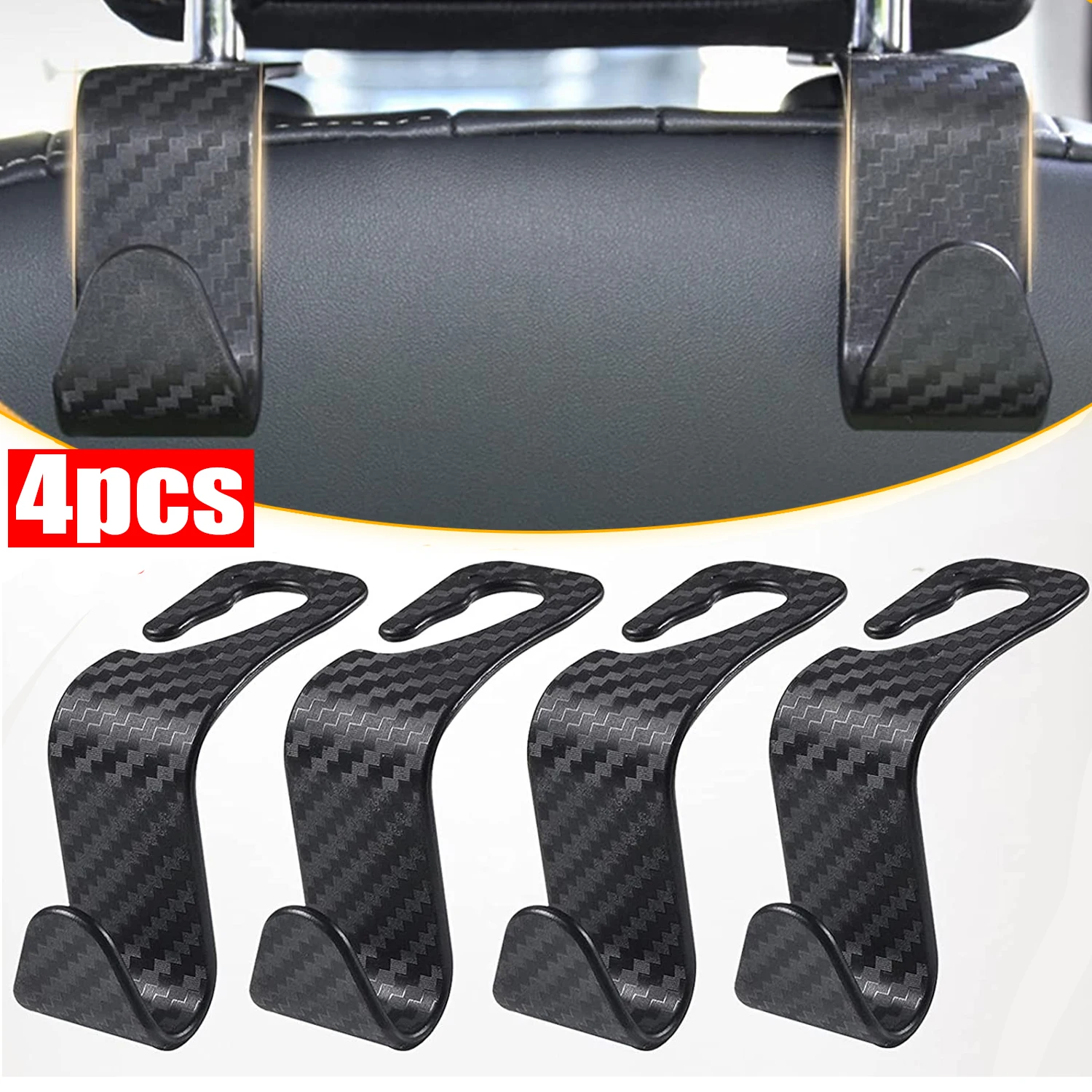 1/4 stücke Carbon Faser Haken Auto Sitz Kopfstütze Lagerung Aufhänger Universal Auto Rücksitz Organizer Halter Auto Innen Zubehör Image
