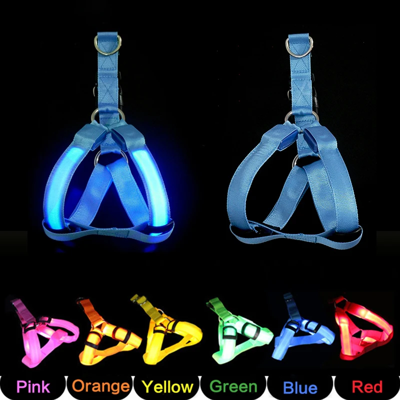 Einstellbare LED Hundegeschirr Kein Ziehen Kleine Medium Leuchtende Nylon Brustband Nacht Sicherheit Arnes Perro Dropship Haustiere Hund Zubehör Image