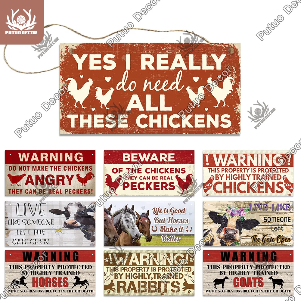 Putuo Dekor Warnung Holz Zeichen rustikale Holz hängende Plakette Bauernhaus Platte für Kuhhaus Hühnerstall Wand kunst Dekoration Image