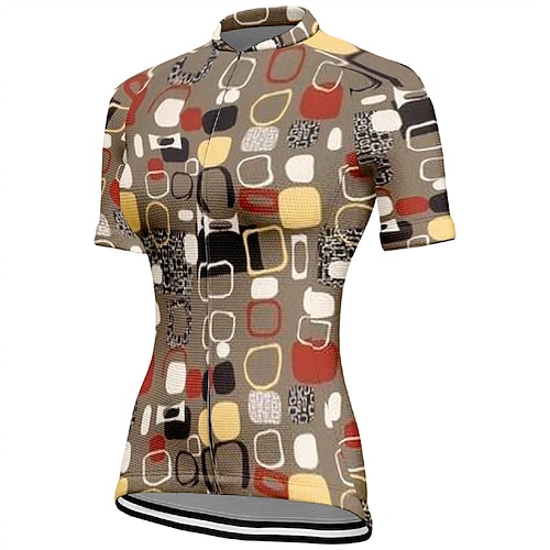 Damen Radtrikot Blume Kurzarm Fahhrad T-Shirt Oberteil mit 3 Gesäßtaschen Mountainbike MTB Straßenradsport Schnelltrocknend Frontreißverschluss Feuchtigkeitsableitend Sport Khaki Kaffee Bekleidung Image