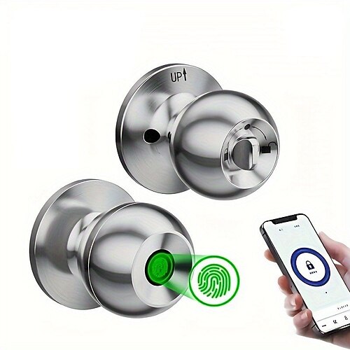 biometrischer intelligenter Türknauf mit Tuya-App-Steuerung, sicheres Fingerabdruckschloss für Schlafzimmer, Garderobe, Wohnungen, Büros Image