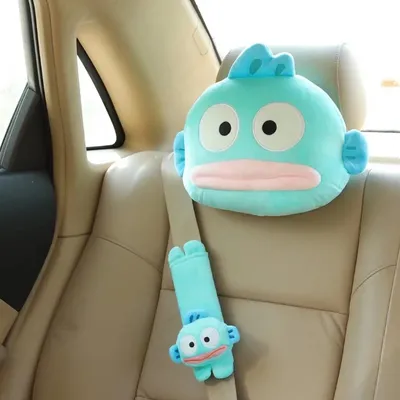 New Sanrio Kawaii Hangyodon Car Headrest Cartoon Comfort Plush Seat Belt Cover Set Anime Character