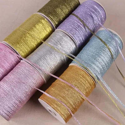 10meters 3mm Gold Silver Glitter Silk Satin Ribbon Party Home Wedding Decoration Gift Wrapping
