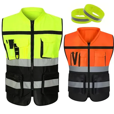 High Brightness Strip Reflective Vest Breathable Workwear Multi Pocket Protective Clothing Safety