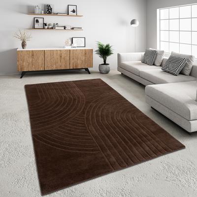 Wollteppich MY HOME "Gabbo Design, Handweb Teppich, reine Wolle, handgewebt" Gr. 3, braun, B:120cm H:14mm L:180cm, Wolle, Teppiche, Hoch-Tief-Effekt, reine Wolle, Scandi-Look, Naturfaser, Handarbeit Image