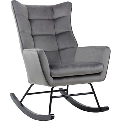 Schaukelstuhl KAYOOM "Bryana 125, Relaxstuhl zum Schaukeln, Metallgestell mit Kufen aus Holz", grau, B:68cm H:97cm T:88cm, Bezug:100% Polyester (Samt) Korpus:Kautschuk-Holz Gestell:Eisen, Stühle, Relaxstuhl zum Schaukeln, Metallgestell mit Kufen aus... Image
