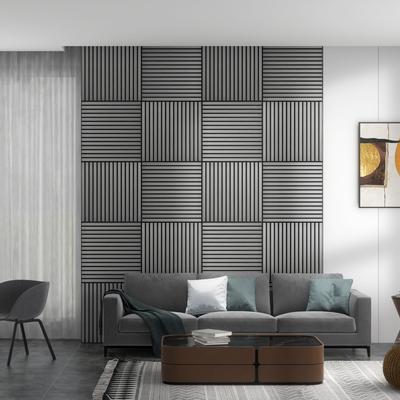 HOMCOM 4 Pack 3D Faux Wood Wall Panels, 24" x 24" Sound Absorbing Acoustic Panels, Wood Slat Wall Panels for Interior Wall Decor