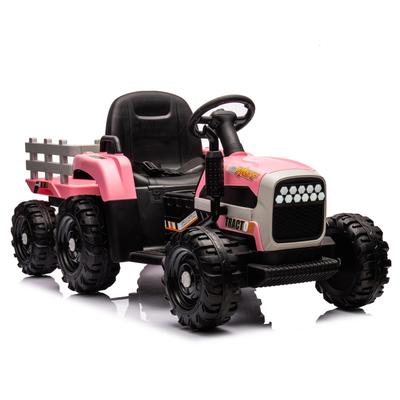 ide on Tractor with Trailer - 12V Battery Powered, Remote Control, Adjustable Speed, USB, Bluetooth, Safety Belt