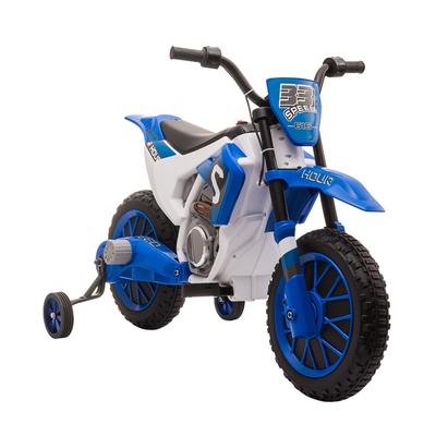 Motorcycle Dirt Bike Electric Battery-Powered Ride-On Toy Off-road Street Bike with Charging Battery, Training Wheels Blue