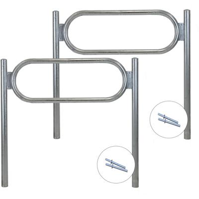2 x Fahrradanlehnbügel 115 x 124 cm Stahl feuerverzinkt ø 60 mm grau Einbetonieren Fahrradständer Image