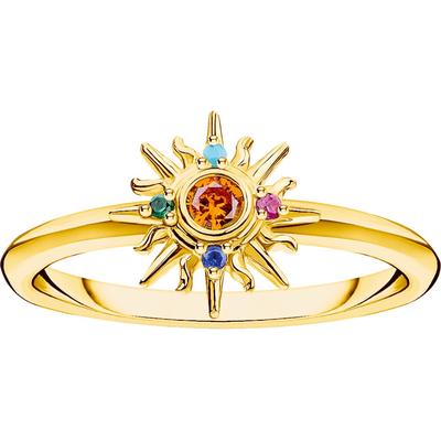 Fingerring THOMAS SABO "Festival Vibes: Ring mit Sonne, TR2458-488-7-52-60" Gr. 56, gold (gelbgoldfarben, rot, orange, b