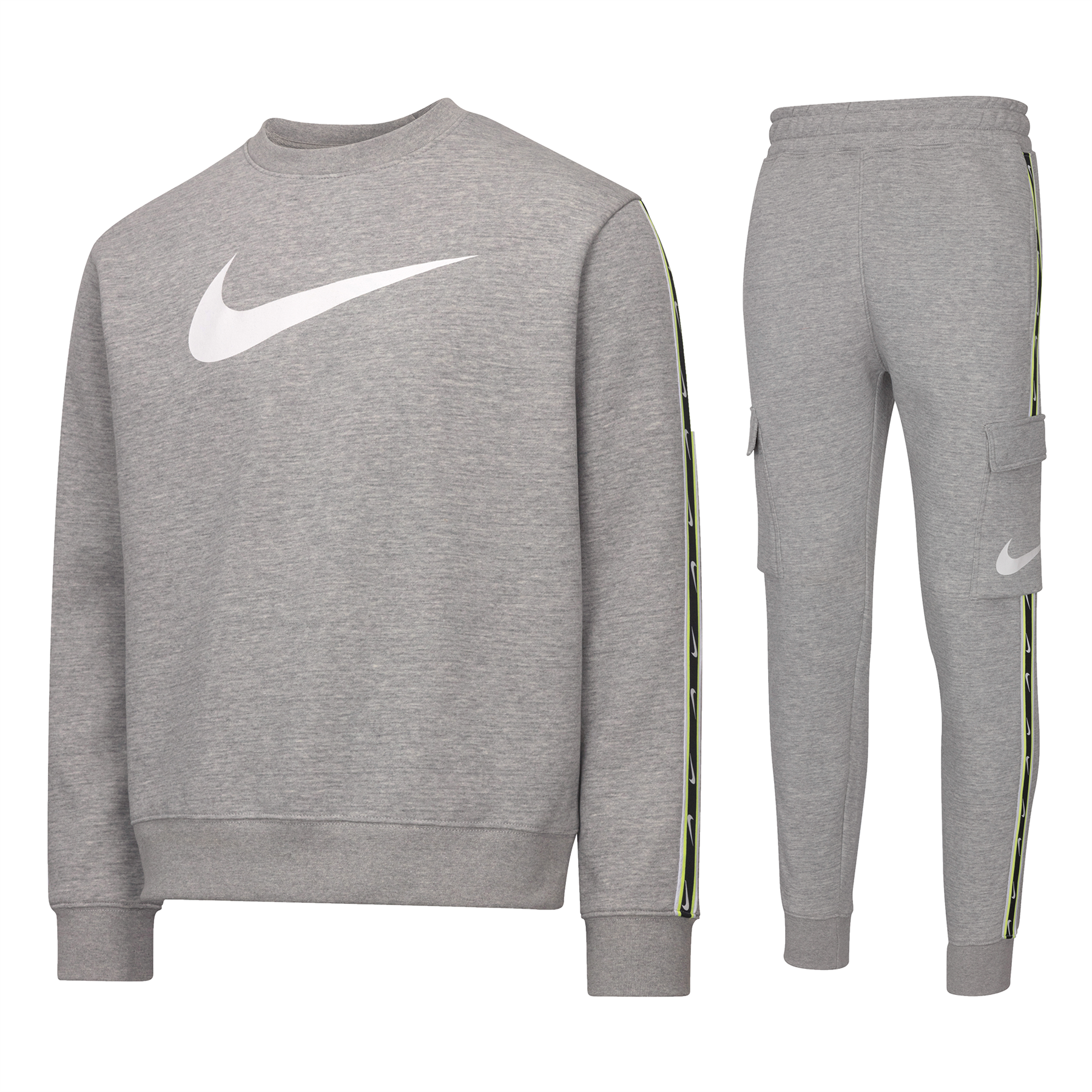 Nike Sportswear Mens Repeat Crew Fleece Tracksuit Dark Grey Heather/white Cotton - Size Large | Nike Sale | Discount Designer Brands