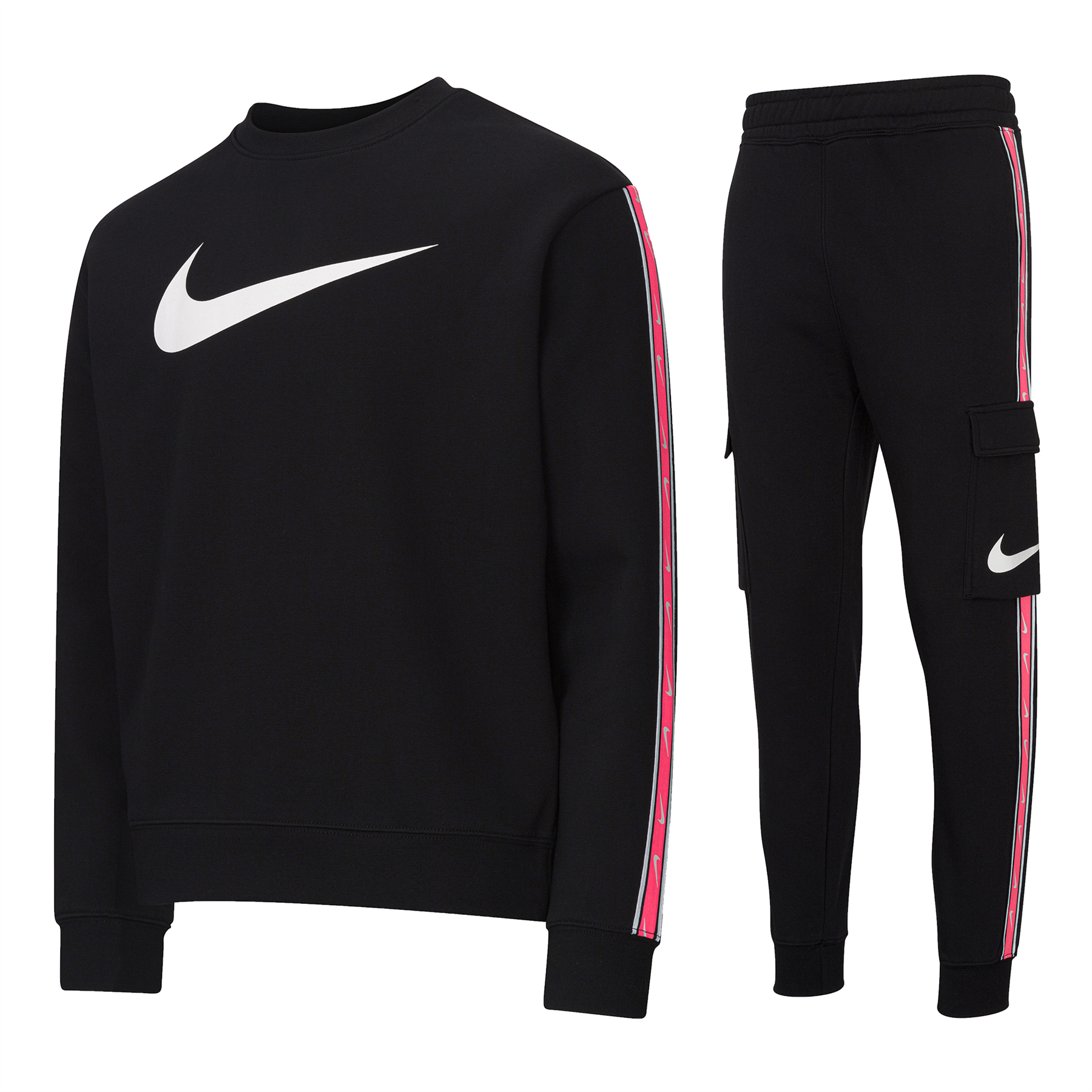 Nike Sportswear Mens Repeat Crew Fleece Tracksuit Black/hyper Pink Cotton - Size Large | Nike Sale | Discount Designer Brands