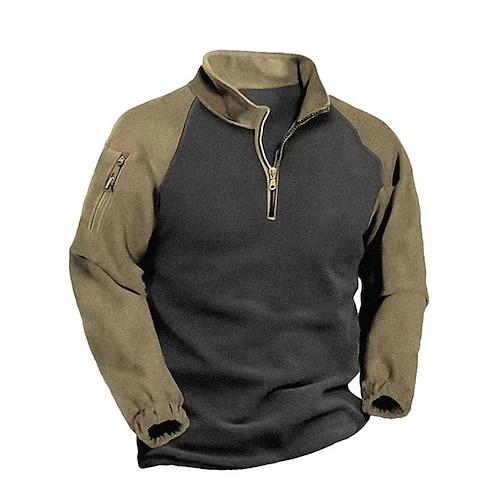 Herren Sweatshirt Pullover Sweatshirt mit Viertelreißverschluss Armeegrün Marineblau Troyer Halber Reißverschluss Farbblock Patchwork Sport Natur Täglich Festtage Strassenmode Basic Brautkleider