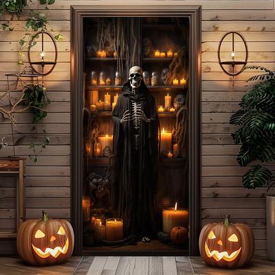 Halloween Door Covers Death Motorcycle Door Tapestry Door Curtain Decoration Backdrop Door Banner for Front Door Farmhouse Holiday Party Decor Supplies