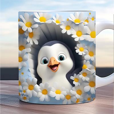 Penguin Coffee Cup 3D illusion Coffee Mugs, Animal Gift Cup Travel Mug Funny Drinking Cup Desk Decor,11.2oz Ceramic Mug Tea Mug, Birthday Christmas Gifts for Animal Lovniner