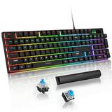 Mechanical Keyboard 104 Keys Rainbow 11 LED Backlit Wired Keyboard with Blue Switch Anti-Ghosting/Spill-Resistant/Anti-Dust Mechanical Gaming Keyboard for Windows PC Laptop Computer