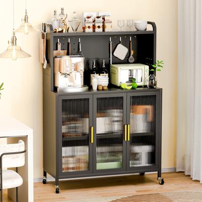 Carbon steel Kitchen Storage Cabinets,Microwave Stand,Bakers Rack,Microwave cart,Transparent Flap Door,Free screws -4 Tiers