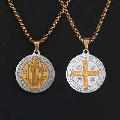 Saint Benedict Medal Necklace Stainless Steel Chains Two-sided Catholic Cross San Benito Pendant Neckla Jewelry Creativity Gift