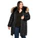 Plus Size Women's Chevron Faux Fur Hood Long Puffer Coat by Avenue in Black (Size 22/24)