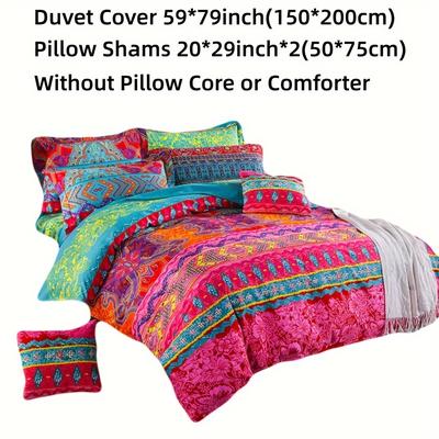 TEMU 3pcs Bohemian Style Polyester Duvet Cover Set, Duvet Cover And Pillowcases No Filler, Soft Breathable Fabric, Modern Printed Home Bedroom Decor Image