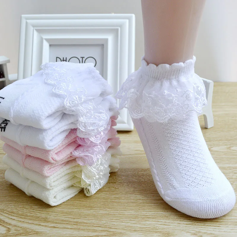 4 Paar Mädchen-Socken mit Spitzenrüschen, bezaubernde, tanzfähige Kindersocken im Prinzessinnen-Stil mit Rüschenbesatz Image