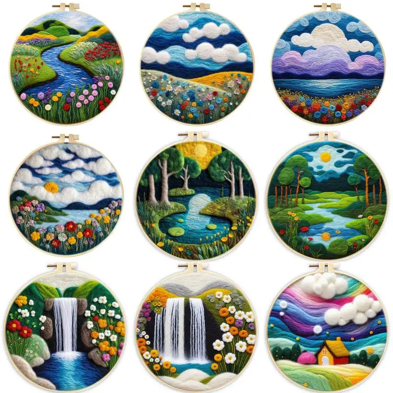 SDOYUNO-Cadre de peinture en feutre de laine pour adulte, kit de feutrage de paysage, artisanat créatif, bricolage, 20x20cm
