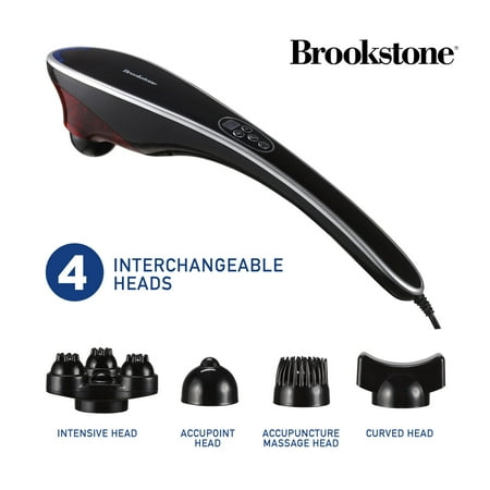 Brookstone Handheld Percussion Body Massager 4 Vibration Modes 5 Interchangeable Heads Black