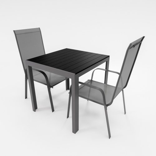 Lex Gartenmöbel Set Alu Tisch 3-tlg. 2x Stapelsessel Stapelstuhl Essgruppe Gartenset Sitzgruppe Anthrazit : Anthrazit Image