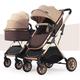 Twin Umbrella Stroller Double Stroller for Infant & Toddler,Twin Baby Pram Stroller,Toddler Stroller for Twins,Foldable Double Seat Tandem Stroller Pushchair(Gold)