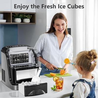 Ice Machine with Ice Basket, 24 pcs Ice Cubes One Cycle, 26 Lbs/24 Hr, One-Touch Operation, 2 Ice Sizes, Ice-Full Indicator