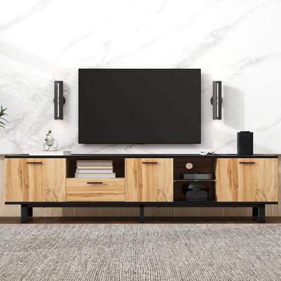 Modern TV with 4 Cabinets& Open Shelves,Color-matching Media Console Table for TVs up to 80''