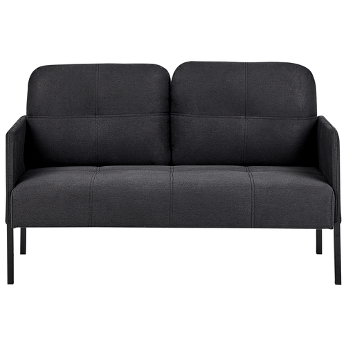 2-Sitzer Sofa Dunkelgrau Stoffbezug Gesteppt Hohe Metallfüße Lose Rückenkissen Schmale Hohe Armlehnen Freistellbar Retro Wohnzimmer Polstersofa