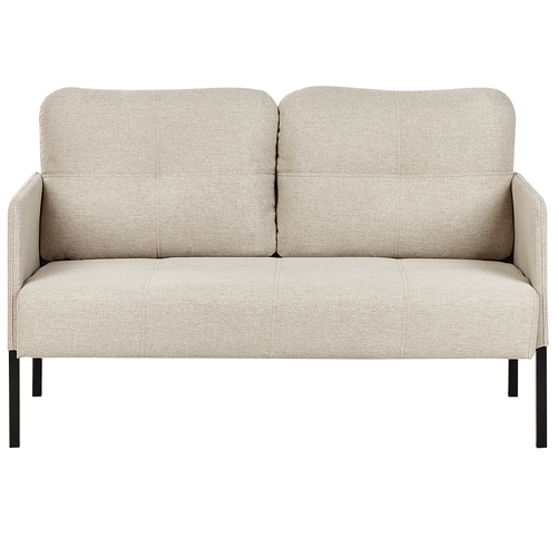 2-Sitzer Sofa Beige Stoffbezug Gesteppt Hohe Metallfüße Lose Rückenkissen Schmale Hohe Armlehnen Freistellbar Retro Wohnzimmer Polstersofa