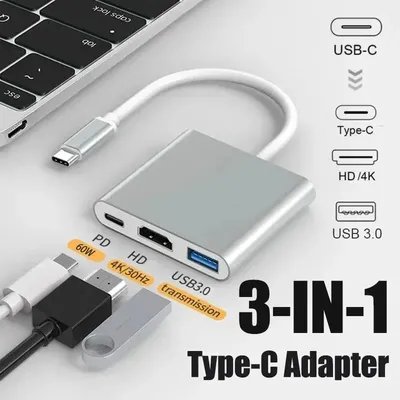 3-in-1-USB-C-Hub mit 100 W Stromversorgung, USB 3.0 4K HDMI-kompatibel für MacBook Surface Chrome Steam Deck, stabiler Smart-Adapter Image