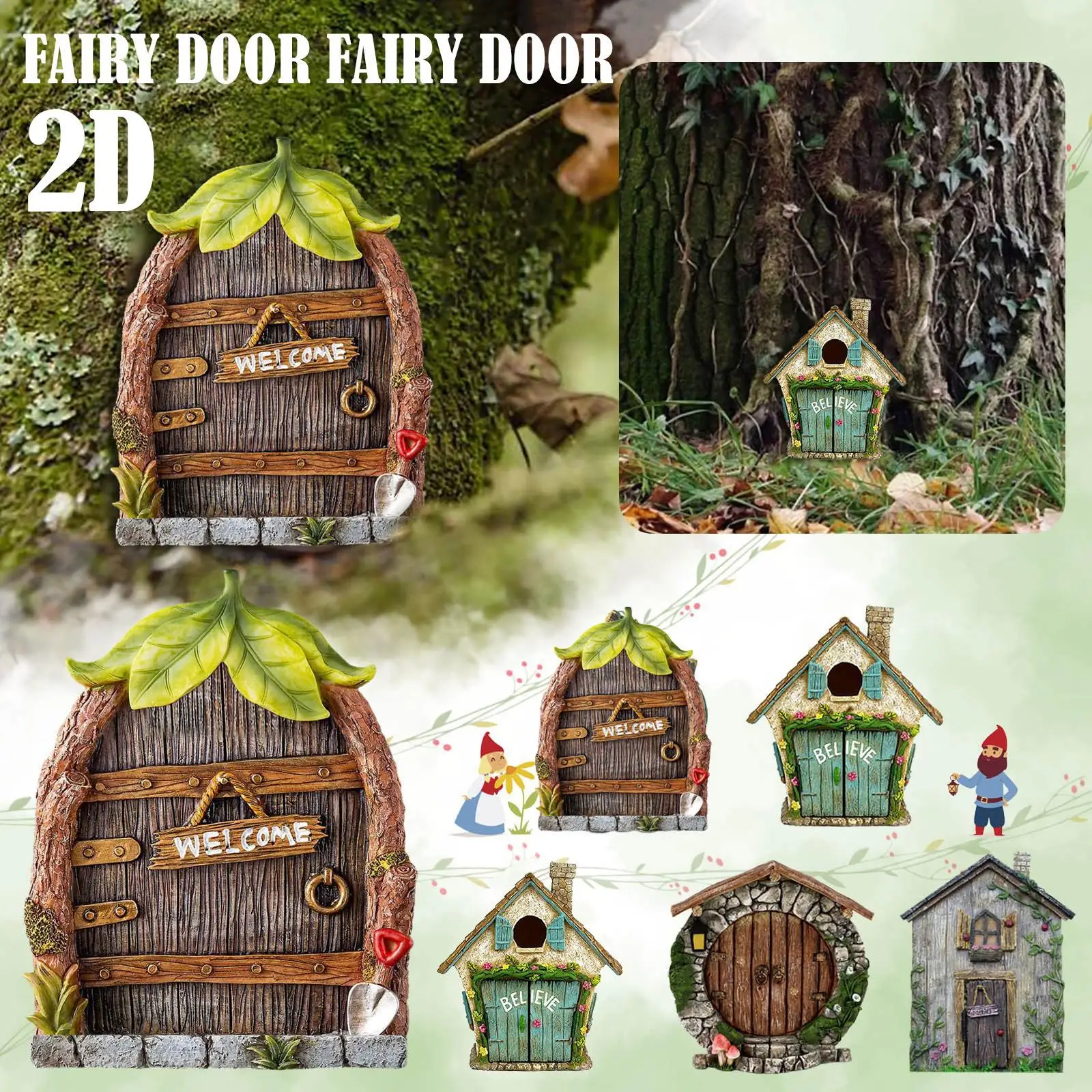 2d Miniatur Fee Gnom Tür Figuren kreative Elf Home Yard Kunst Garten Dekoration Vintage Holz Elf Home Fee Elf Tür