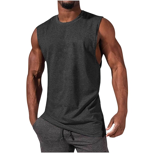 Per uomo Tinta unita Canotta da palestra Canotta da allenamento Estate Classico Senza Maniche Sportivo Athleisure Cotone Morbido Traspirante Allenamento in Palestra Corsa Jogging Bodybuilding Fitness