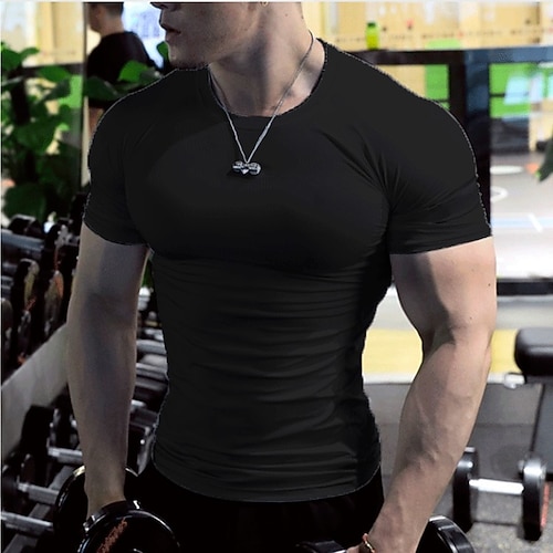 Herren Fitnessshirt Laufshirt Kurzarm T-Shirt Sportlich Athleisure Sommer Einfarbig Schnelltrocknend Weich Schweißableitend Atmungsaktiv Joggen Training Bodybuilding Sportbekleidung Sportkleidung Image