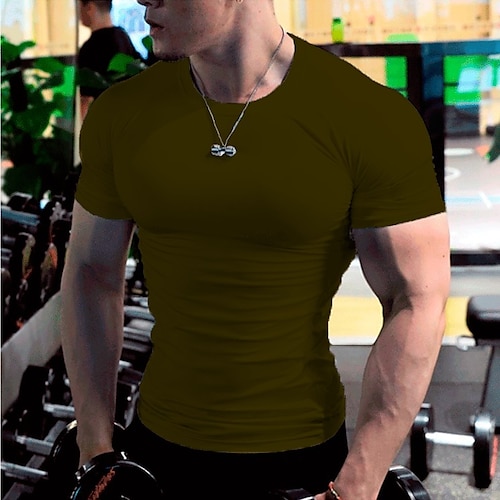 Herren Fitnessshirt Laufshirt Kurzarm T-Shirt Sportlich Athleisure Sommer Einfarbig Schnelltrocknend Weich Schweißableitend Atmungsaktiv Joggen Training Bodybuilding Sportbekleidung Sportkleidung Image