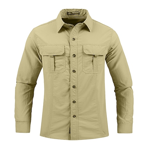 Herren Wanderhemd Angelhemd Draussen Langarm UPF50 UV Schutz Schnelltrocknend Schweißableitend Atmungsaktiv Oberteil Sommer Frühling Outdoor Angeln Alltagskleidung Schwarz Armeegrün Khaki Image