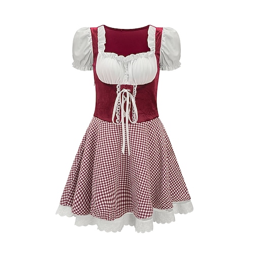 Oktoberfest Kleid Dirndl Trachtenkleider Dienstmädchen Deutsch München Wiesn Damen Stoff im traditionellen Stil Kleid Image