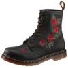 Schnürboots DR. MARTENS "Vonda", Damen, Gr. 42, schwarz (schwarz, rot geblümt), Leder, geblümt, modisch, Schuhe, Blockabsatz,Schnürschuh,Stiefelette, Blüten-Stickerei - schmale Form