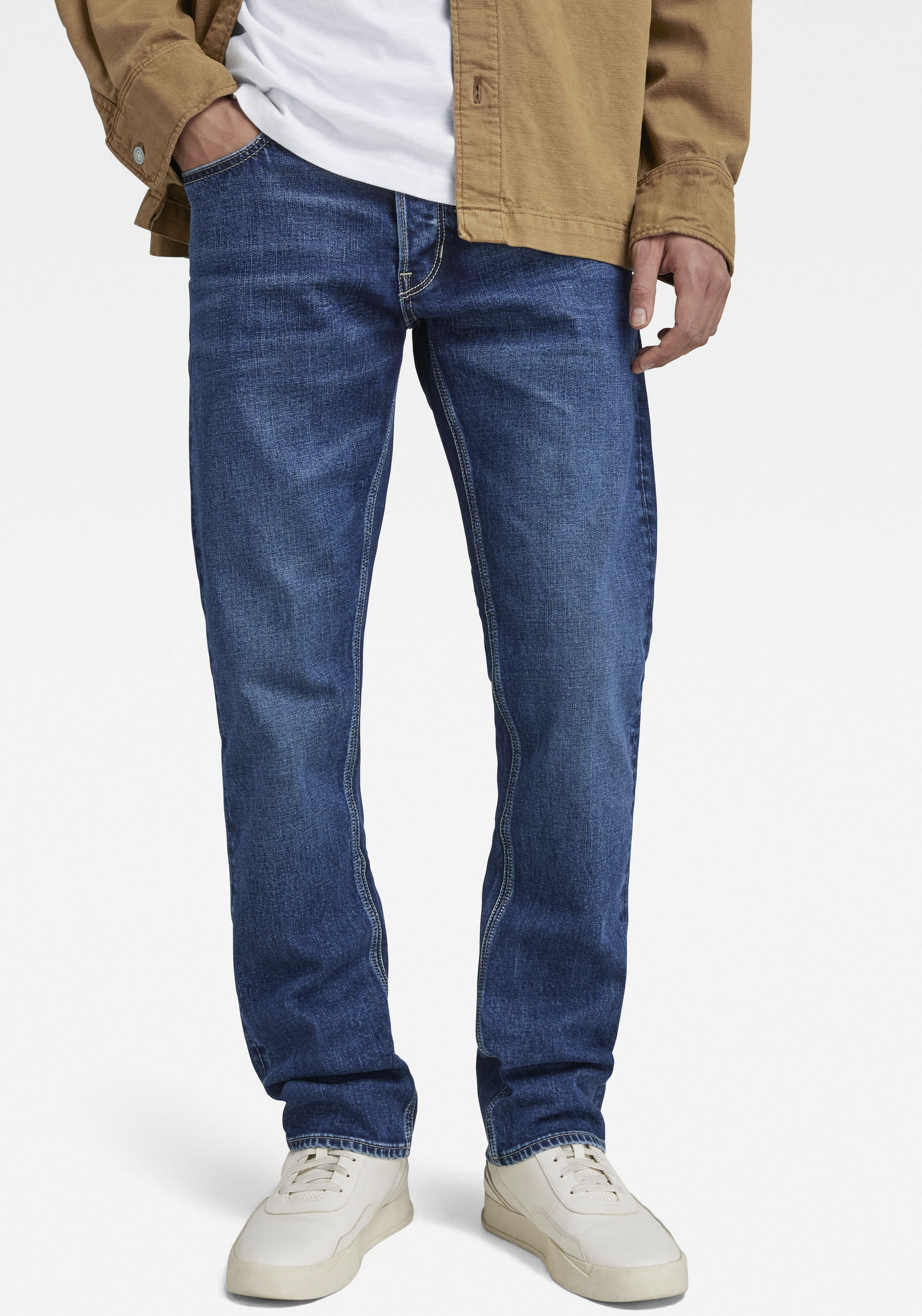 Straight-Jeans G-STAR "Mosa Straight", Herren, Gr. 31, Länge 34, blau (faded atlantic ocean), Denim/Jeans, Obermaterial: 99% Baumwolle, 1% Elasthan, straight fit normal, Jeans Straight-Jeans, mit hellen Nähten