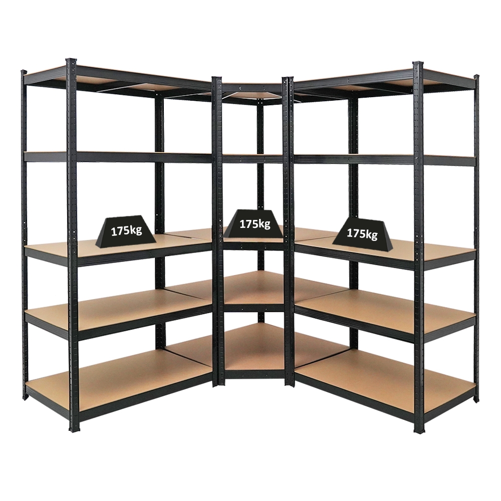 PROREGAL MegaDeal 1x Eckregal + 2x Schwerlastregal Taurus HxBxT 180x180x60cm Fachlast 175kg Schwarz, Kellerregal, Steckregal, Garagenregal, Lagerregal Image